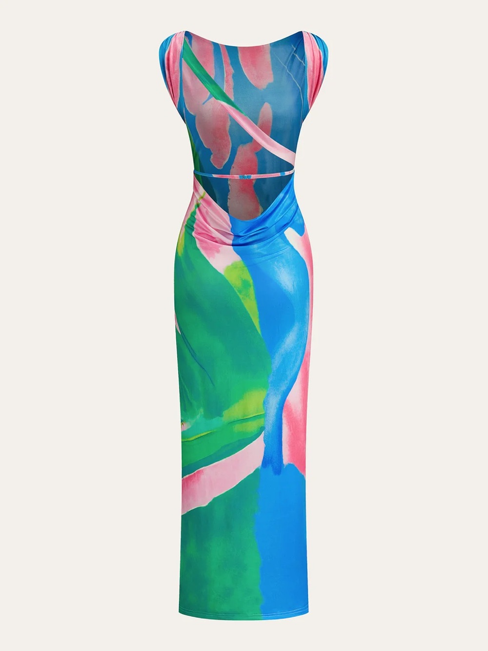 Commense Abstract-Print Sleeveless Midi Dress in Pink, Green, Blue - Picture 3 of 3